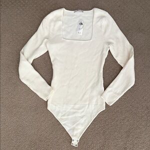Abercrombie & Fitch Cream Long Sleeve sweater Bodysuit